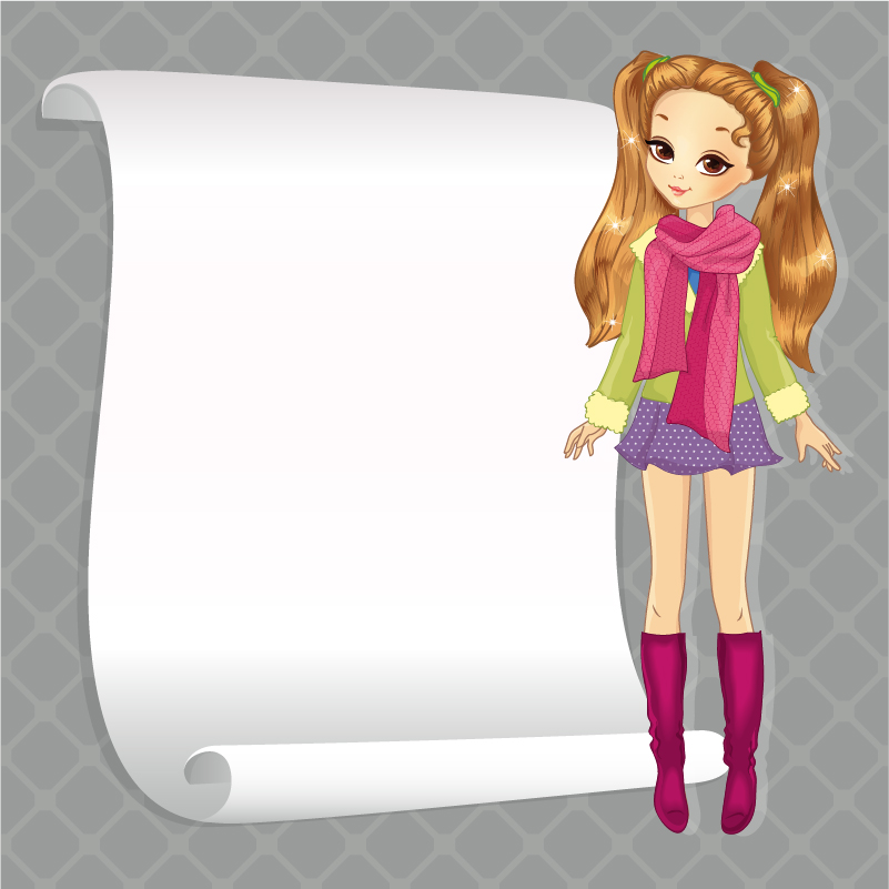 Beautiful girl with blank paper vector 18 Beautiful girl with blank paper vector 18