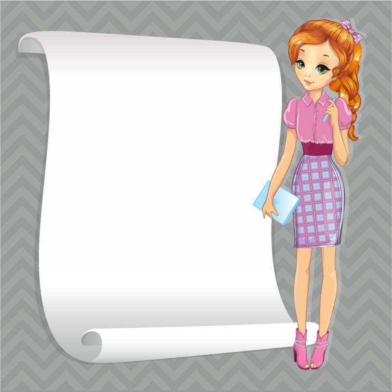 Beautiful girl with blank paper vector 19 Beautiful girl with blank paper vector 19