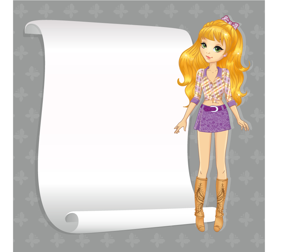 Beautiful girl with blank paper vector 21 Beautiful girl with blank paper vector 21