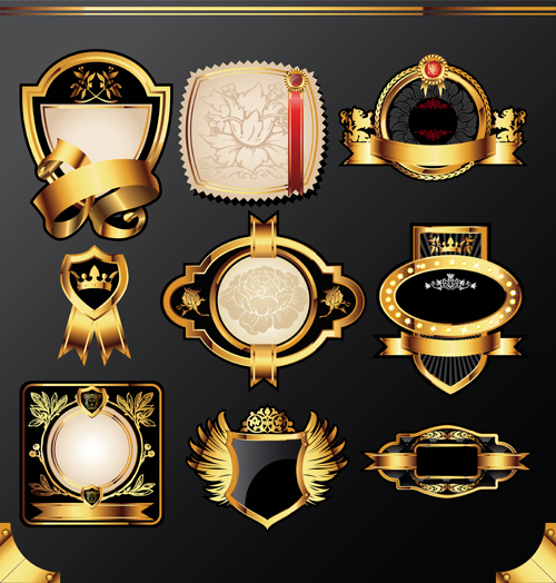 Dark gold frame labels luxury vector set 06 Dark gold frame labels luxury vector set 06