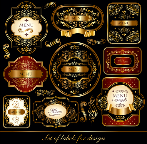Dark gold frame labels luxury vector set 07 Dark gold frame labels luxury vector set 07