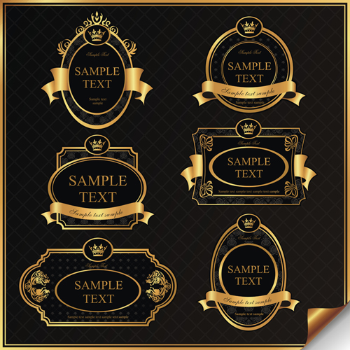 Dark gold frame labels luxury vector set 08 Dark gold frame labels luxury vector set 08