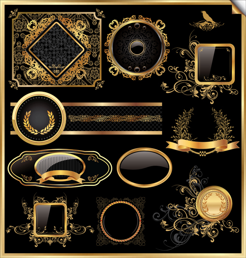 Dark gold frame labels luxury vector set 09 Dark gold frame labels luxury vector set 09