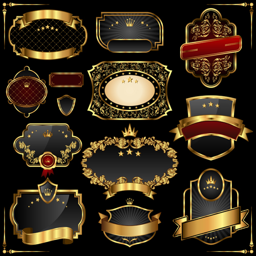 Dark gold frame labels luxury vector set 12 Dark gold frame labels luxury vector set 12