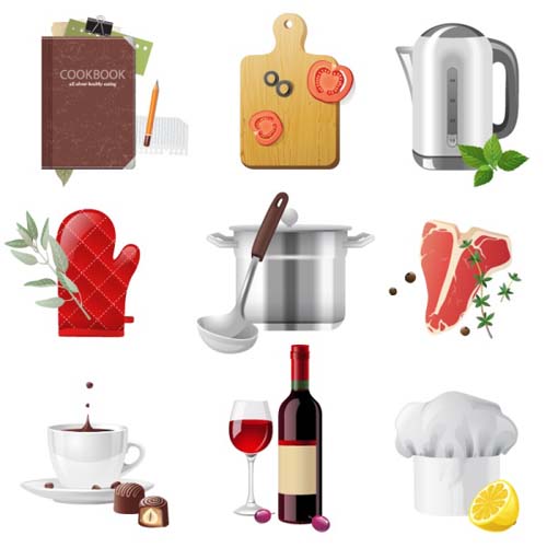 Exquisite kitchen supplies with notebook vector
