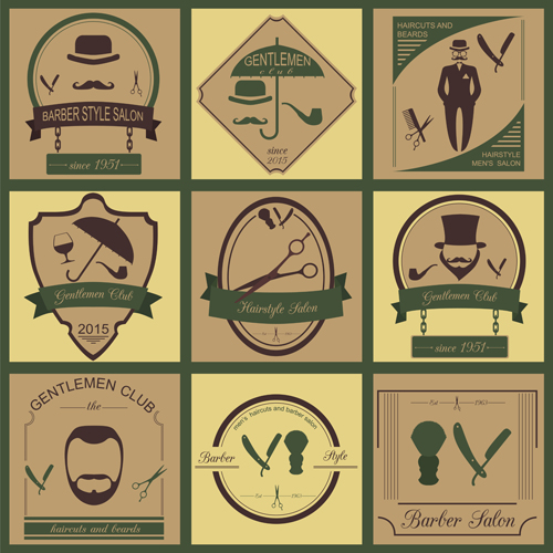 Haircuts and beards salon labels vector 02 Haircuts and beards salon labels vector 02