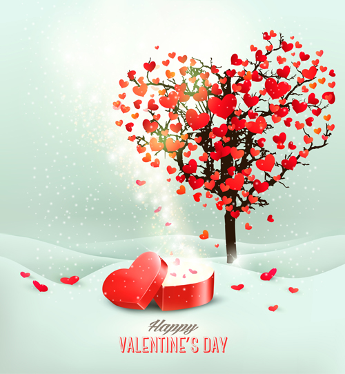 Valentine heart tree with gift box vector material 01 Valentine heart tree with gift box vector material 01