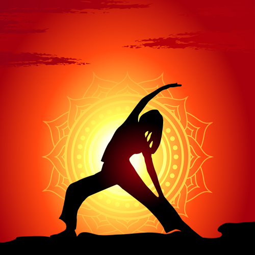 Yoga silhouetter with sunset background vectors 01 Yoga silhouetter with sunset background vectors 01