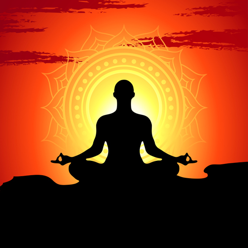 Yoga silhouetter with sunset background vectors 08 Yoga silhouetter with sunset background vectors 08