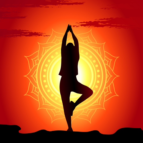 Yoga silhouetter with sunset background vectors 09 Yoga silhouetter with sunset background vectors 09