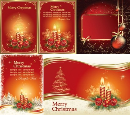 Christmas candle red cards vectors set Christmas candle red cards vectors set