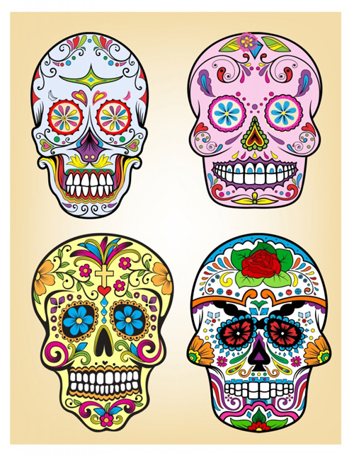Beautiful floral skull vector material