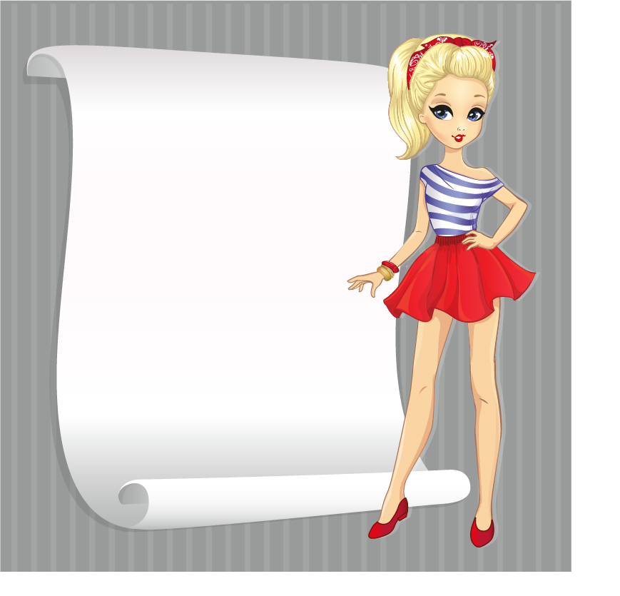 Beautiful girl with blank paper vector 15 Beautiful girl with blank paper vector 15