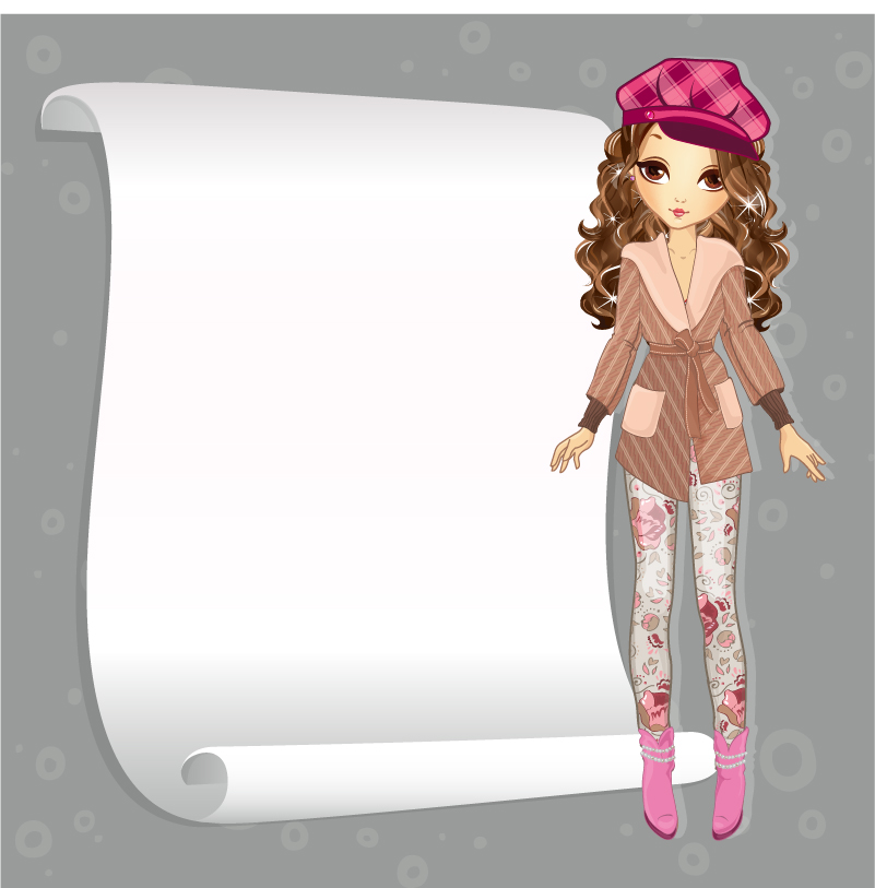 Beautiful girl with blank paper vector 16 Beautiful girl with blank paper vector 16