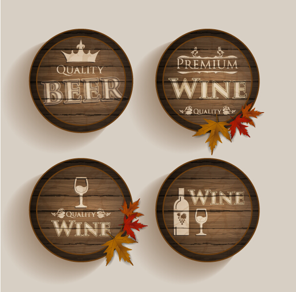 Beer with wine wooden labels vector 01 Beer with wine wooden labels vector 01
