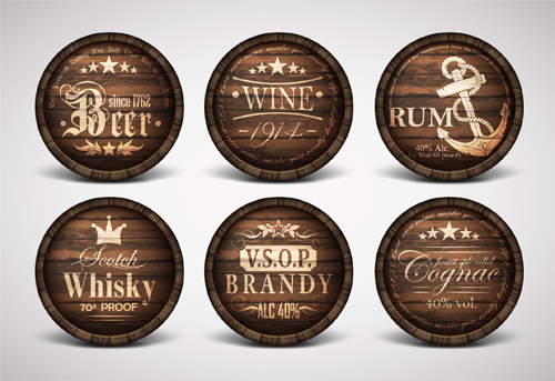 Beer with wine wooden labels vector 02 Beer with wine wooden labels vector 02