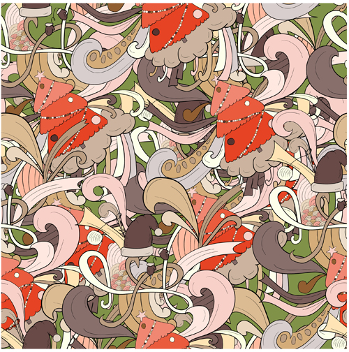 Christmas elements with doodle seamless pattern vector 08 Christmas elements with doodle seamless pattern vector 08