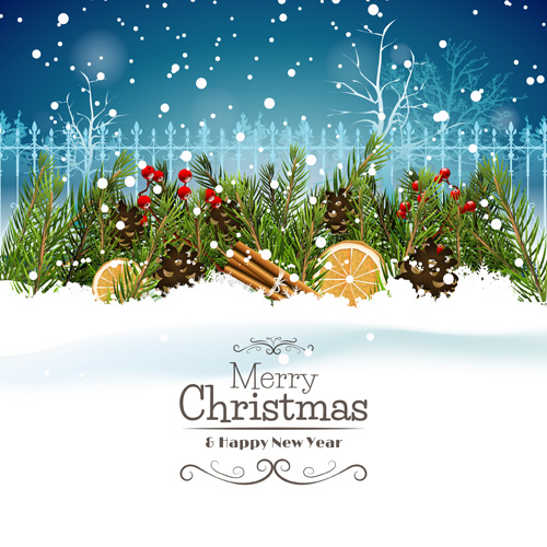 Christmas night with snow background vector Christmas night with snow background vector