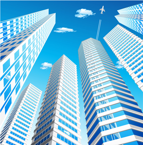 City skyscrapers design vector background set 02