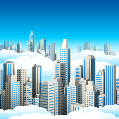 City skyscrapers design vector background set 05