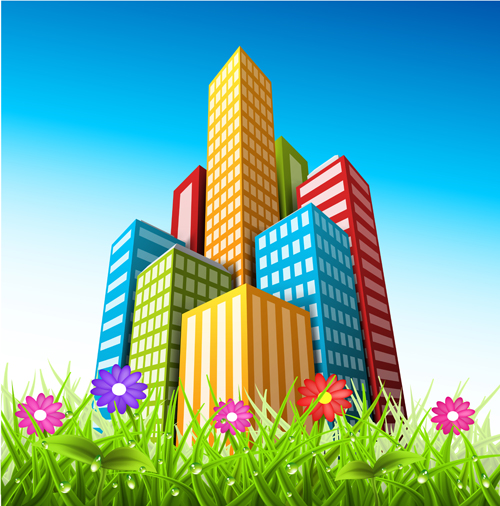 City skyscrapers design vector background set 06