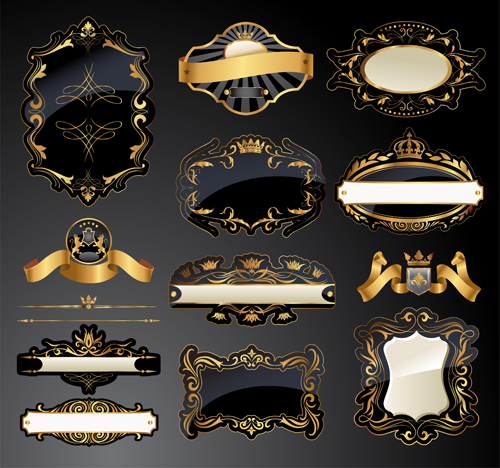 Dark gold frame labels luxury vector set 01 Dark gold frame labels luxury vector set 01