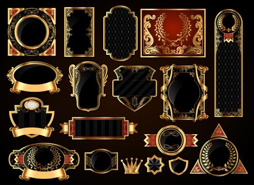 Dark gold frame labels luxury vector set 02 Dark gold frame labels luxury vector set 02