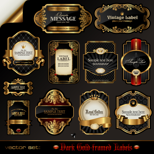 Dark gold frame labels luxury vector set 03 Dark gold frame labels luxury vector set 03