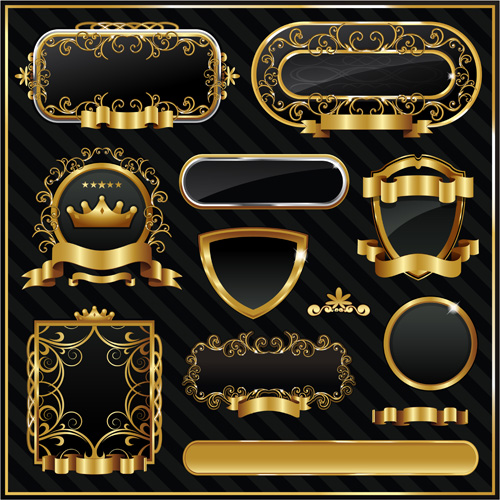 Dark gold frame labels luxury vector set 04 Dark gold frame labels luxury vector set 04