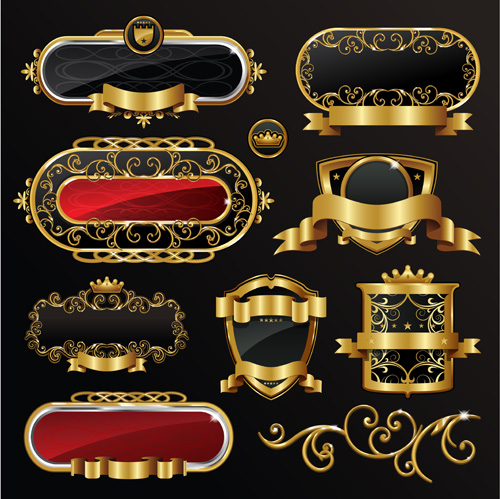 Dark gold frame labels luxury vector set 05 Dark gold frame labels luxury vector set 05