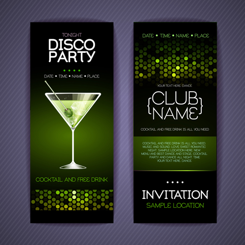 Disco party night invitation cards vector 02 Disco party night invitation cards vector 02