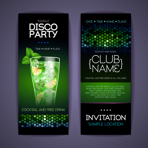 Disco party night invitation cards vector 03 Disco party night invitation cards vector 03