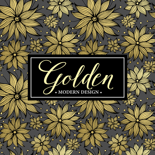 seamless pattern gold frame floral 