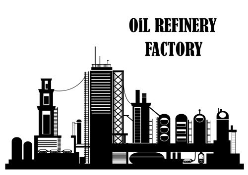 Oil refinery factory silhouetters vector Oil refinery factory silhouetters vector