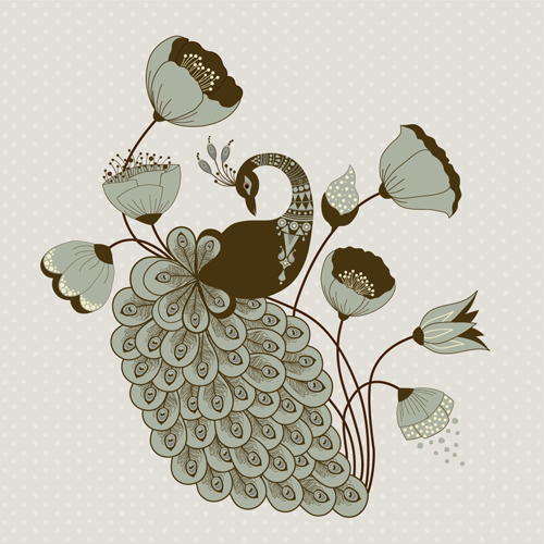 Peacock vintage styles background vector 06 Peacock vintage styles background vector 06