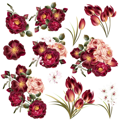 Realistic vector flowers set 01