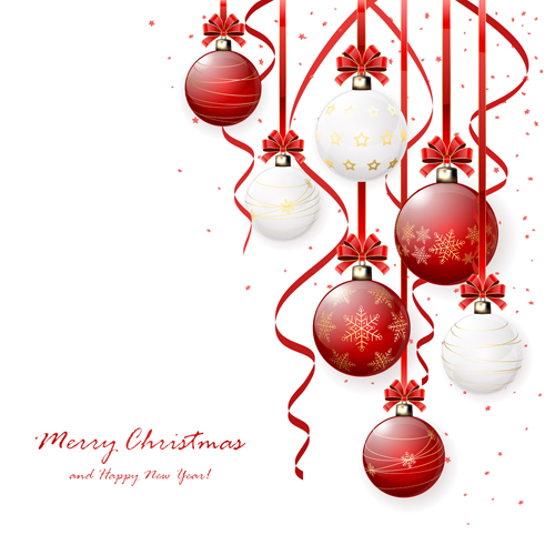 Red and white christmas balls design vector material 01 Red and white christmas balls design vector material 01