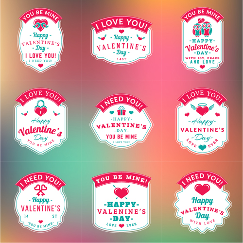 Vintage valentines day labels vector set 06