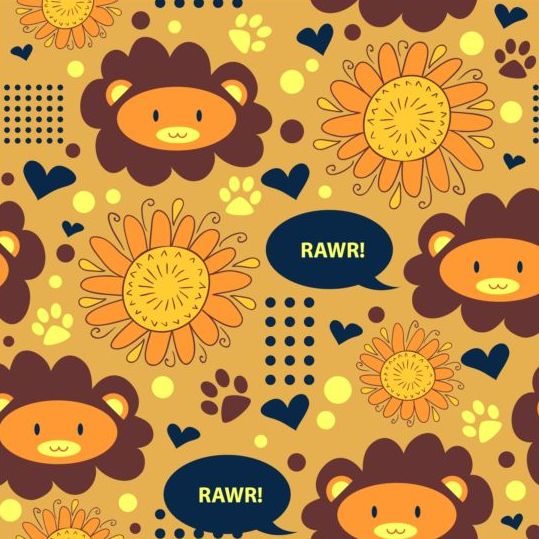 sunflowers seamless pattern lions cartoon 