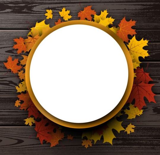 wooden round paper leaves frame background 
