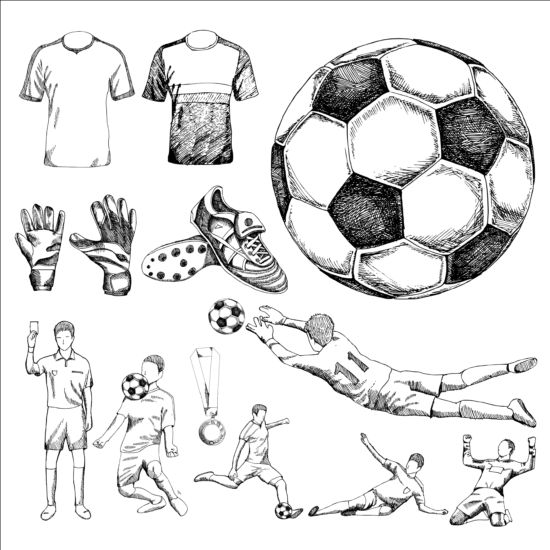 soccer hand elements drawn 