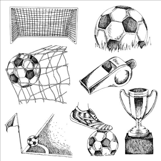 soccer hand elements drawn 