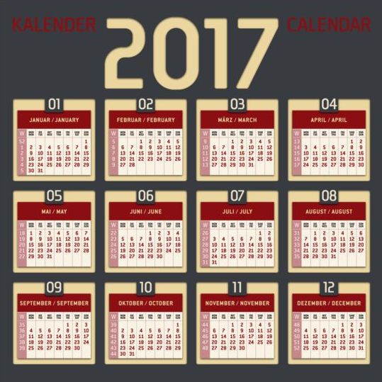 styles red gray calendar 2017 