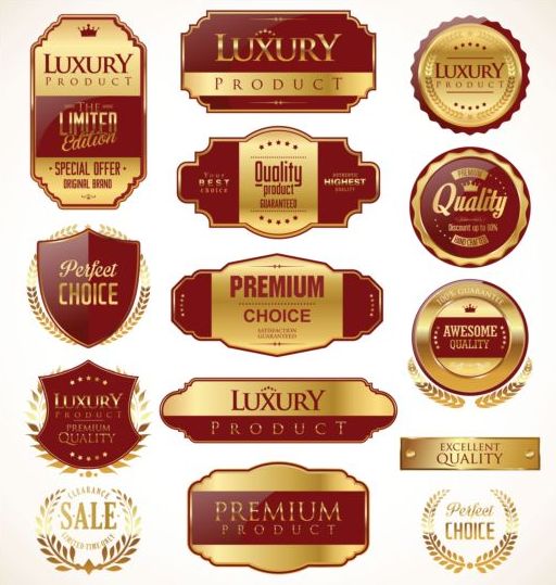 red premium labels golden badges 