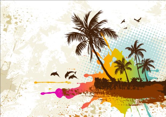 tropical summer palm grunge background 