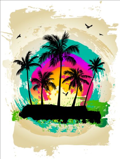 tropical summer palm grunge background 