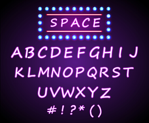 purple neon light alphabet 