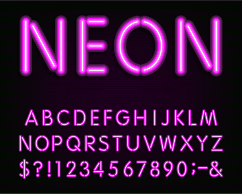 purple neon light alphabet 
