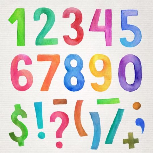 watercolor numbers colorful 