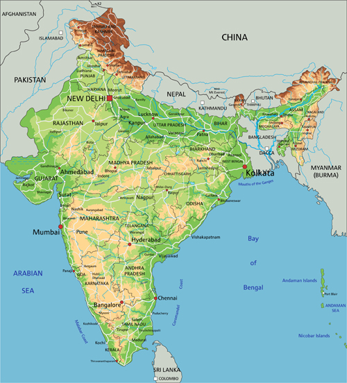 Physical map india graphics 